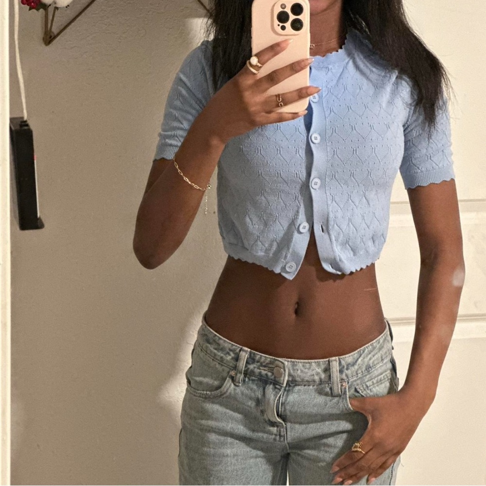 Zara Light Blue Women's Cropped Cardigan